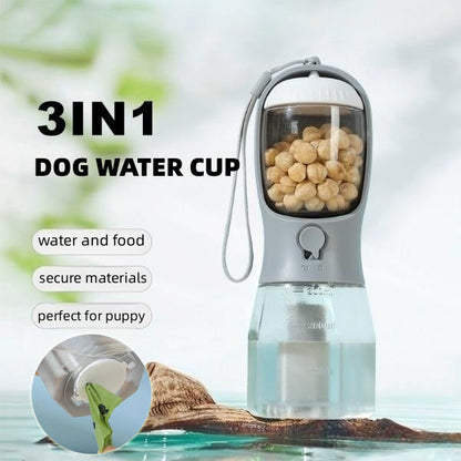 Pawsip™ 3-i-1 Reseflaska: Vatten, Mat & påsar för Hundar