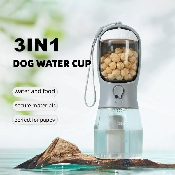 Pawsip™ 3-i-1 Reseflaska: Vatten, Mat & påsar för Hundar