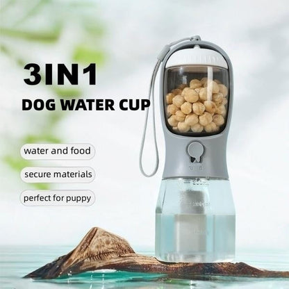 Pawsip™ 3-i-1 Reseflaska: Vatten, Mat & påsar för Hundar